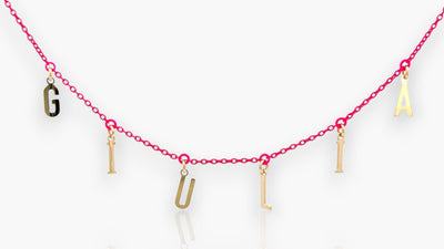 Pink chain with name 18k gold GIULIA letters