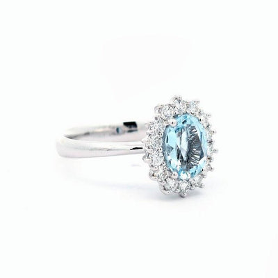 Aquamarine Ring with ascent diamonds in 3 sizes - Moregola Fine Jewelry