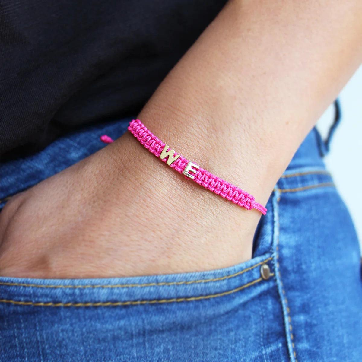 Customizable Pink Fabric Bracelet with 18kt gold letters - Moregola Fine Jewelry