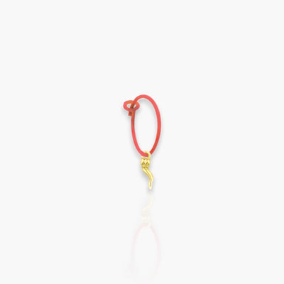Mono Earring with 18kt gold lucky horn and painted silver hoop - Moregola Fine Jewelry