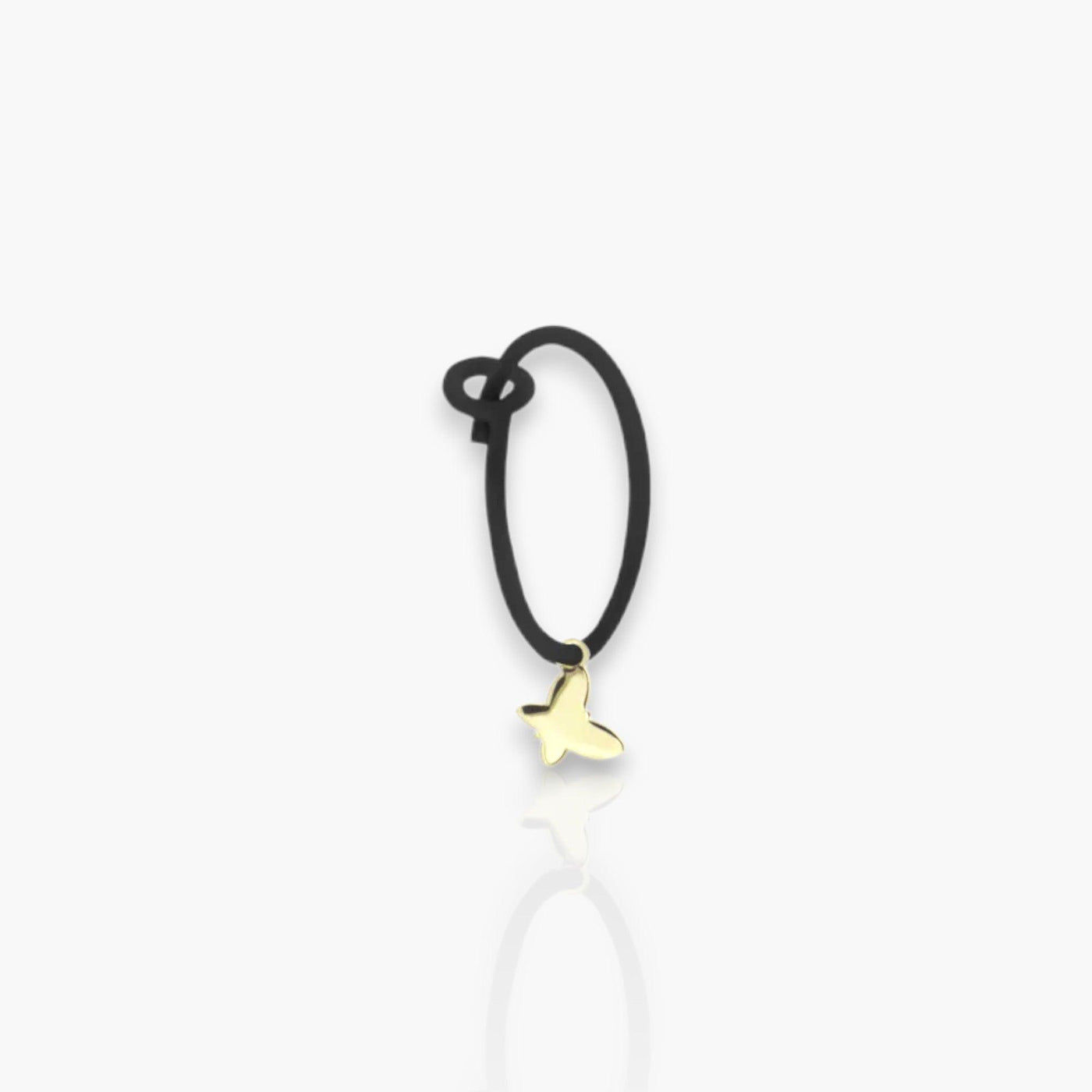 Mono Earring with 18kt gold butterfly and painted silver hoop - Moregola Fine Jewelry