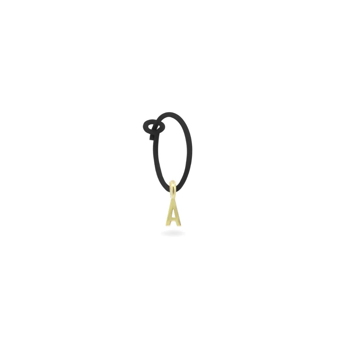 Mono Earring with 18kt gold Letter and painted silver hoop - Moregola Fine Jewelry