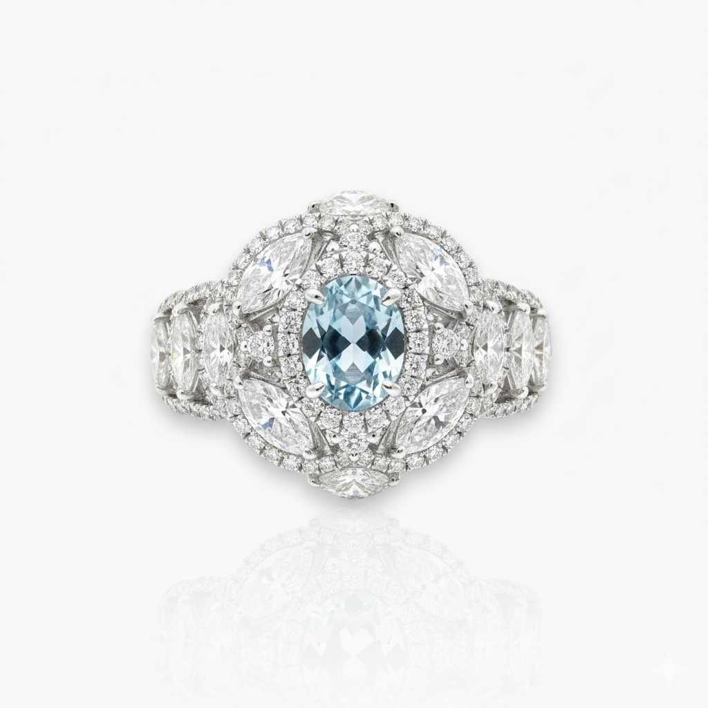 18kt Goldring mit fancy blauem Diamanten