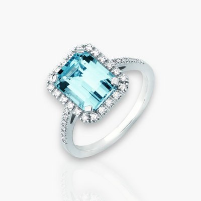 3.10ct Emerald-cut Aquamarine Ring with Diamonds