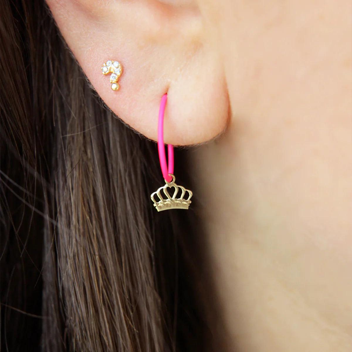 Mono Earring with 18kt gold crown and painted silver hoop - Moregola Fine Jewelry