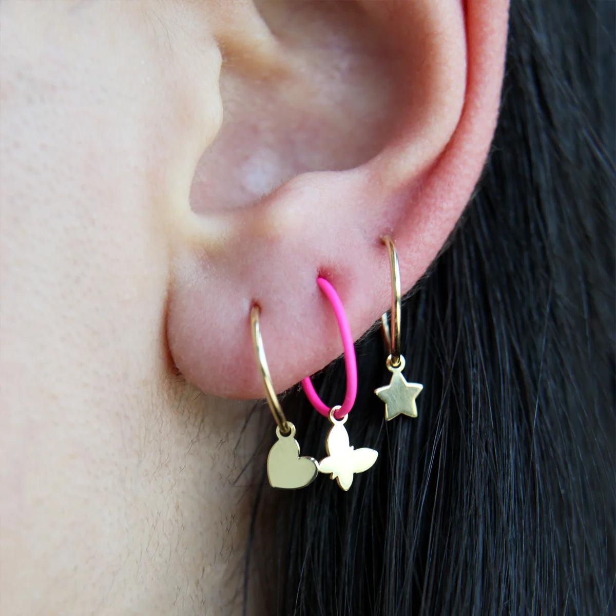 Mono Earring with 18kt gold butterfly and painted silver hoop - Moregola Fine Jewelry