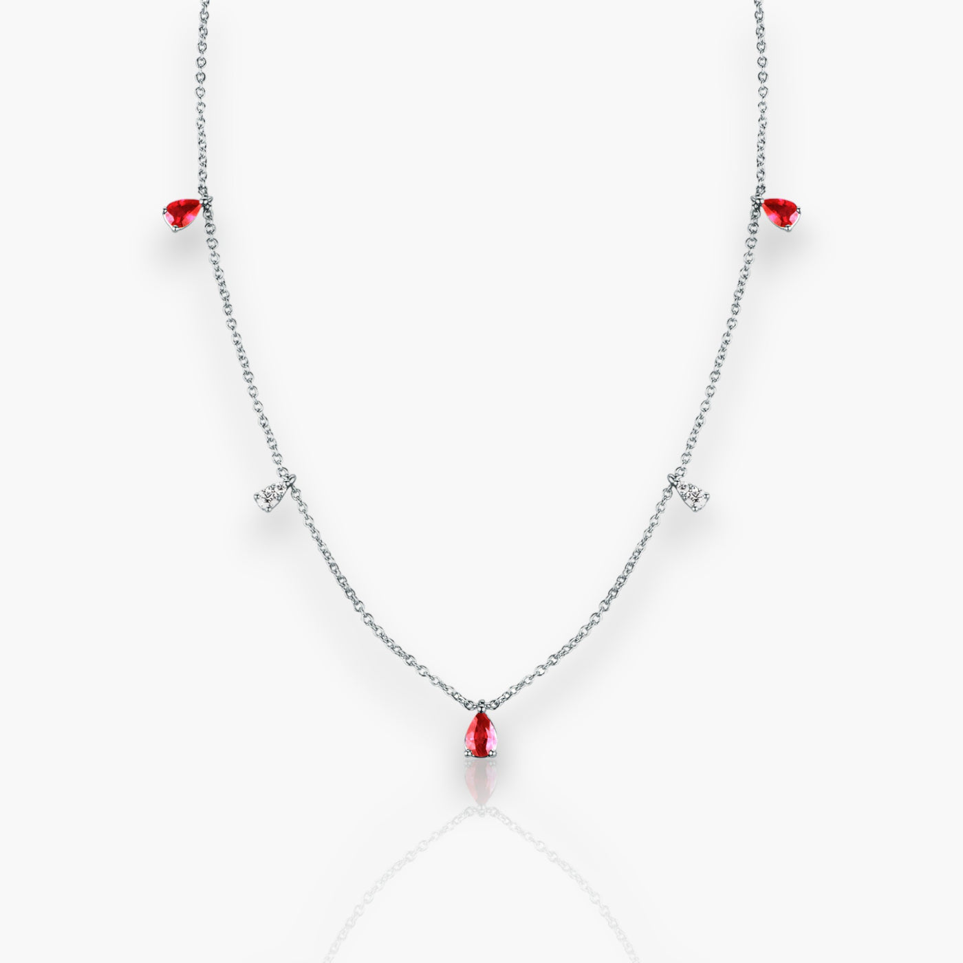 18K White Gold Necklace with 5 diamonds/gemstones (4 variants) - Moregola Fine Jewelry