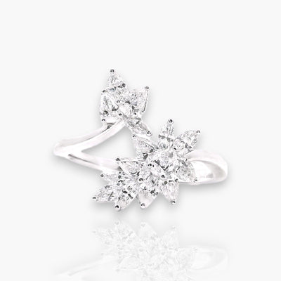 18K White Gold "Diamond leaves" Ring - Moregola Fine Jewelry
