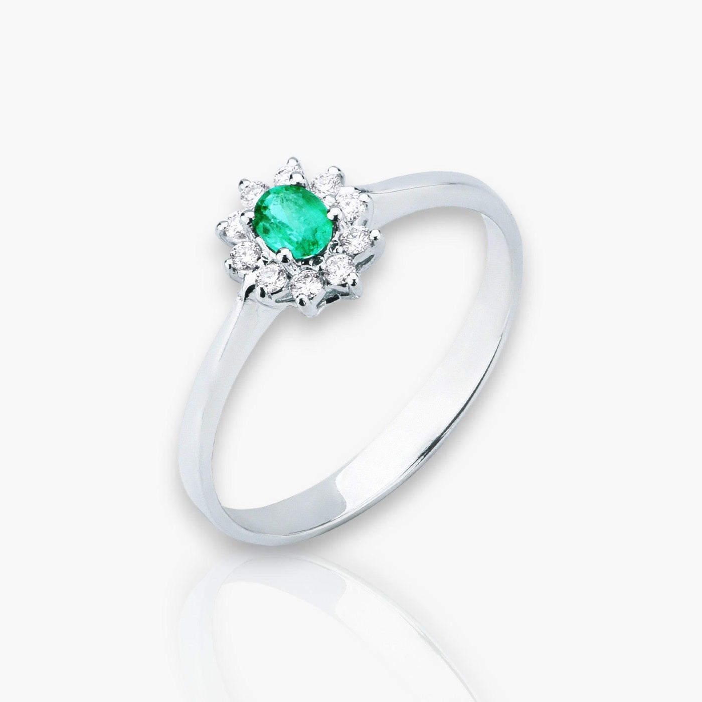 Oval Emerald Ring with Diamonds (in 3 sizes: 0.14ct - 0.78ct) - Moregola Fine Jewelry