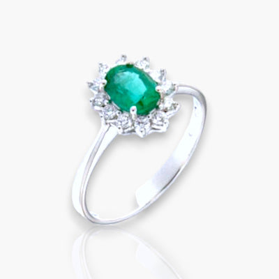 Oval Emerald Ring with Diamonds (in 3 sizes: 0.14ct - 0.78ct) - Moregola Fine Jewelry