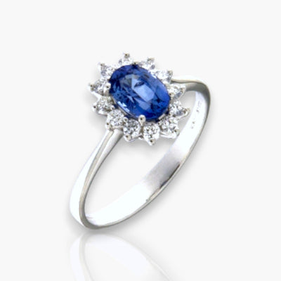 Oval Sapphire Ring with Diamonds (in 4 sizes: 0.20ct - 1.19ct) - Moregola Fine Jewelry