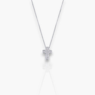 18K White Gold Necklace with diamond cross (3 sizes) - Moregola Fine Jewelry