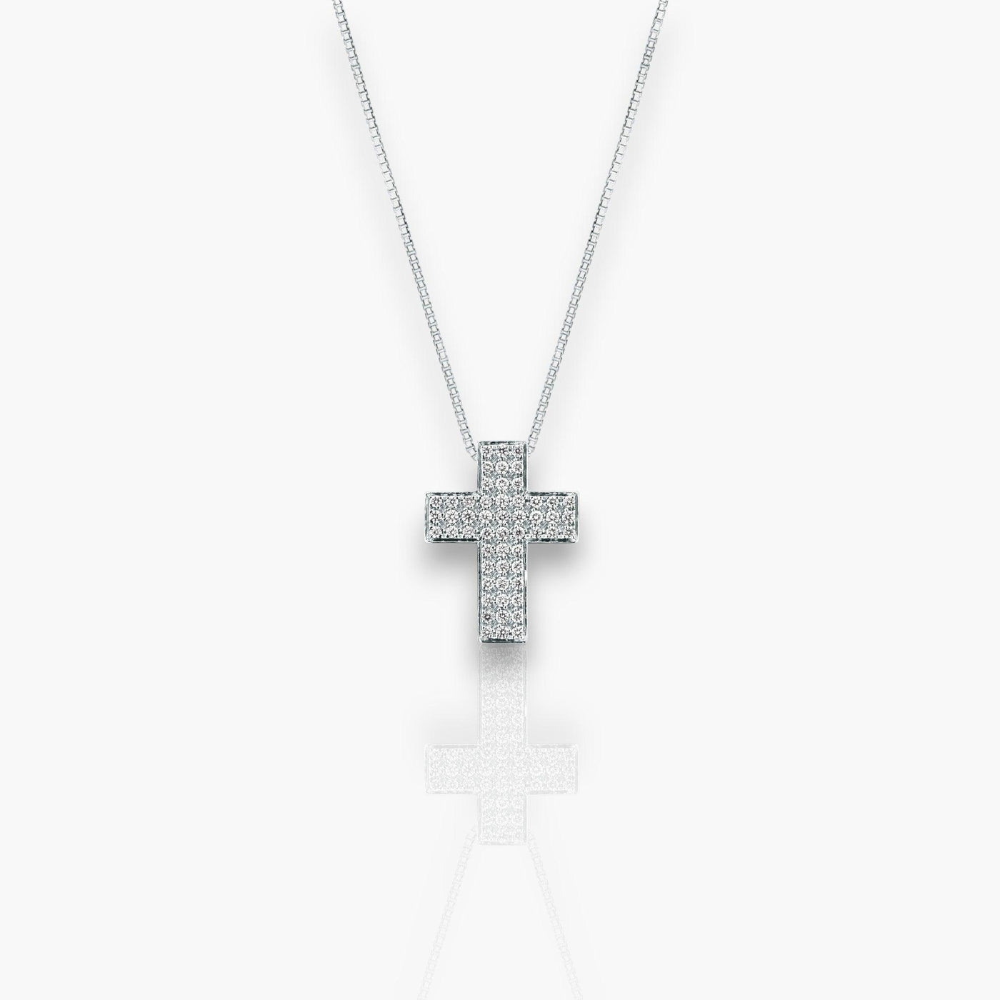 18K White Gold Necklace with diamond cross (3 sizes) - Moregola Fine Jewelry