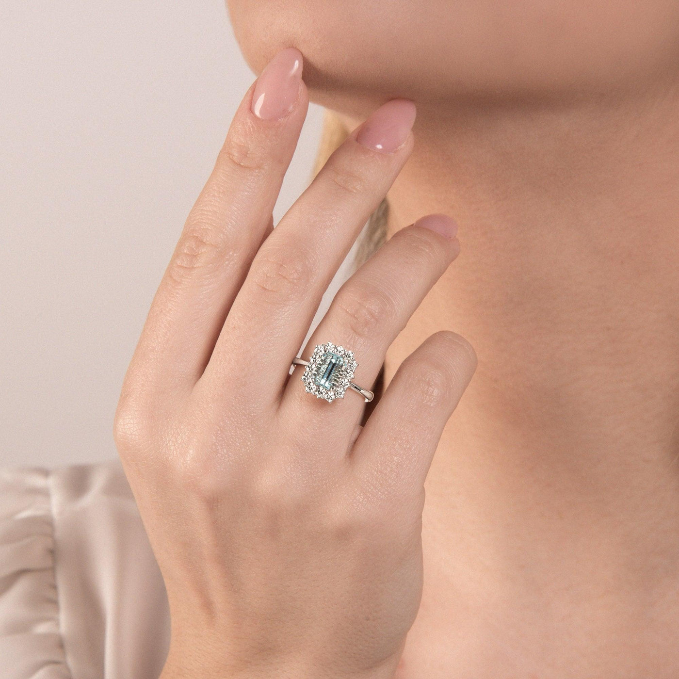 Aquamarine Ring embedded in Diamonds - Moregola Fine Jewelry