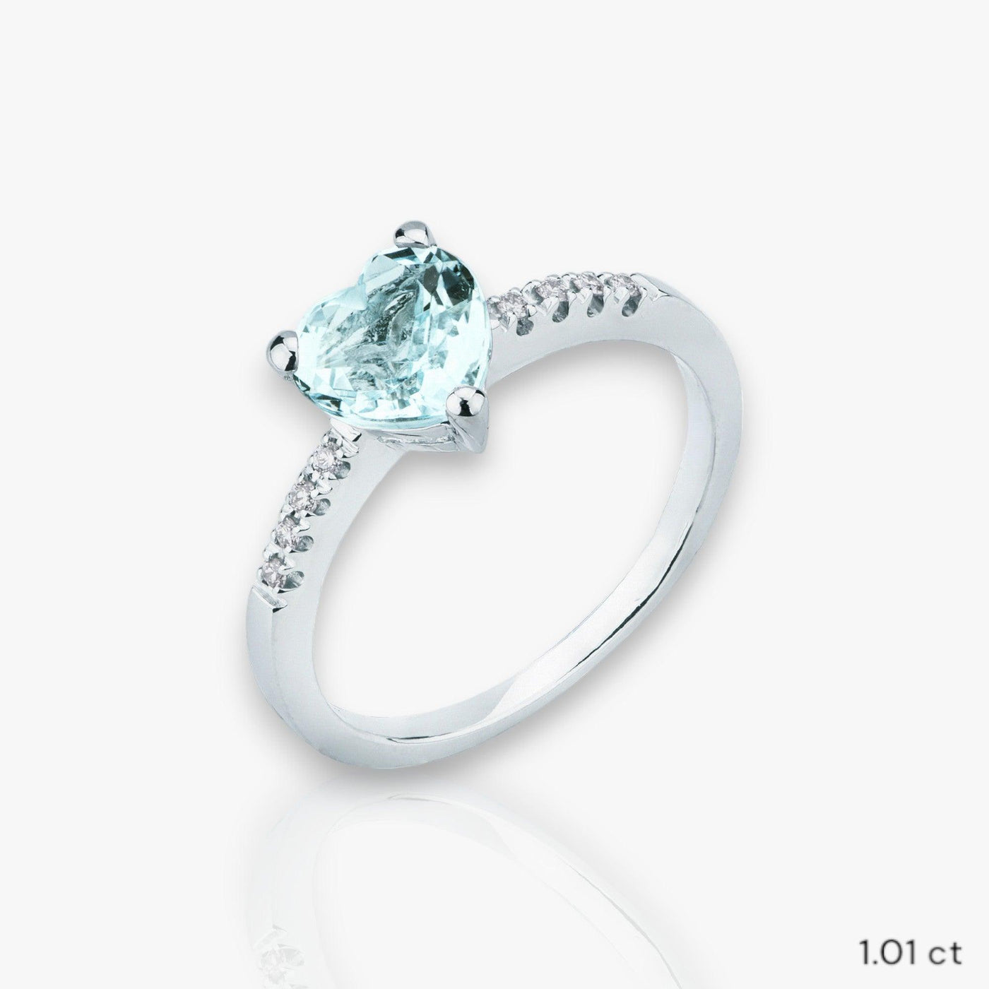 Aquamarine Heart Ring with ascent diamonds in 3 sizes - Moregola Fine Jewelry