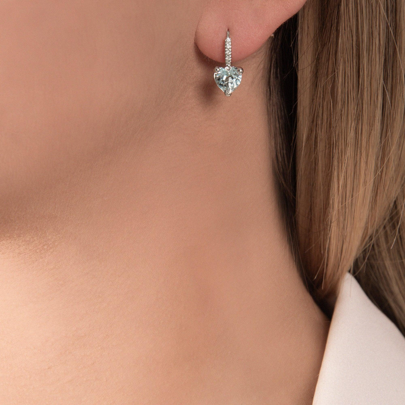 Aquamarine Heart Earrings in 2 sizes - Moregola Fine Jewelry