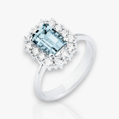 Aquamarine Ring embedded in Diamonds - Moregola Fine Jewelry