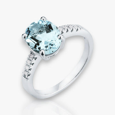 Aquamarine Ring with ascent diamonds (3 sizes) - Moregola Fine Jewelry