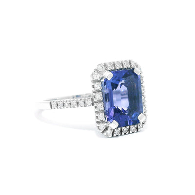 Emerald-cut Tanzanite Ring with Diamonds - Moregola Fine Jewelry