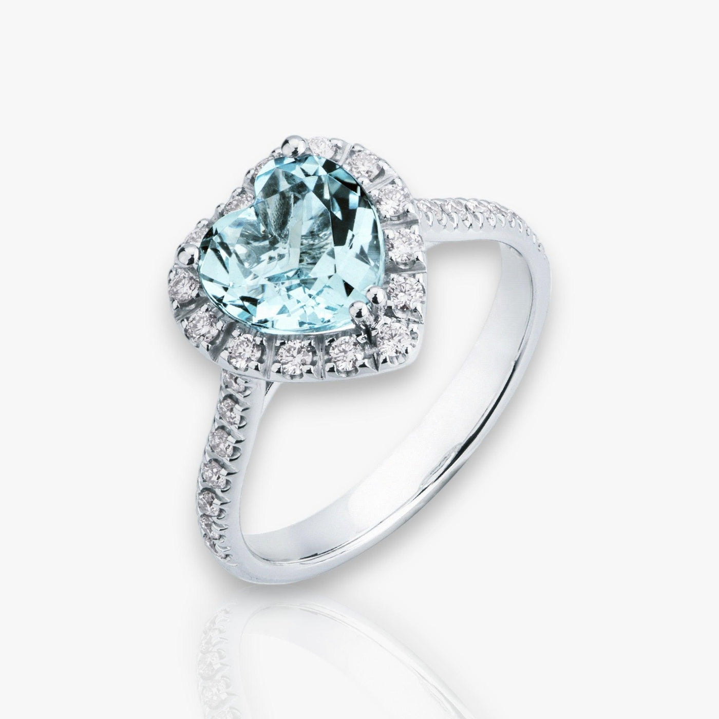 Aquamarine Heart Ring embedded in diamonds - Moregola Fine Jewelry