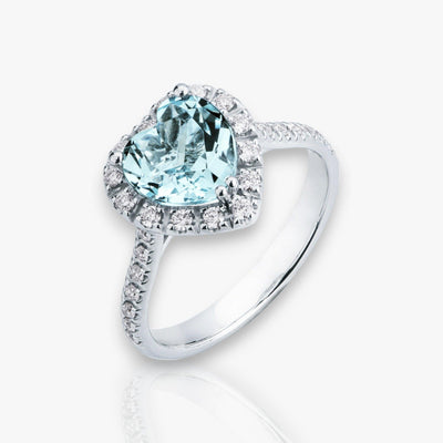 Aquamarine Heart Ring embedded in diamonds - Moregola Fine Jewelry