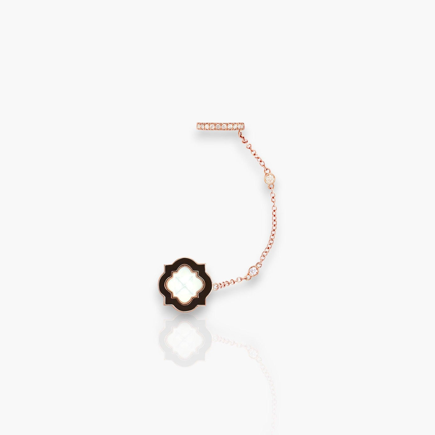 Anime Single Earring, Rose Gold, Diamonds, Mother Of Pearl And Black Enamel - Moregola Fine Jewelry
