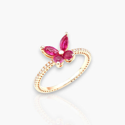 Butterfly Ring With Rose Gold, Diamonds And Rubies - Moregola Fine Jewelry