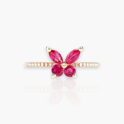 Butterfly Ring With Rose Gold, Diamonds And Rubies - Moregola Fine Jewelry