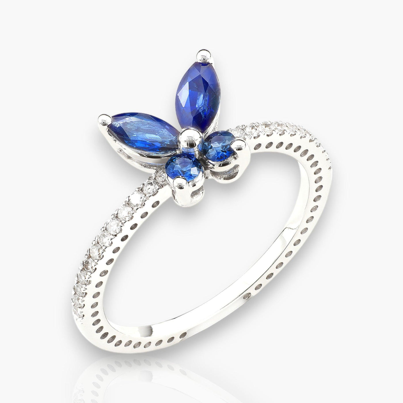 Butterfly Ring With White Gold, Diamonds And Blue Sapphires - Moregola Fine Jewelry