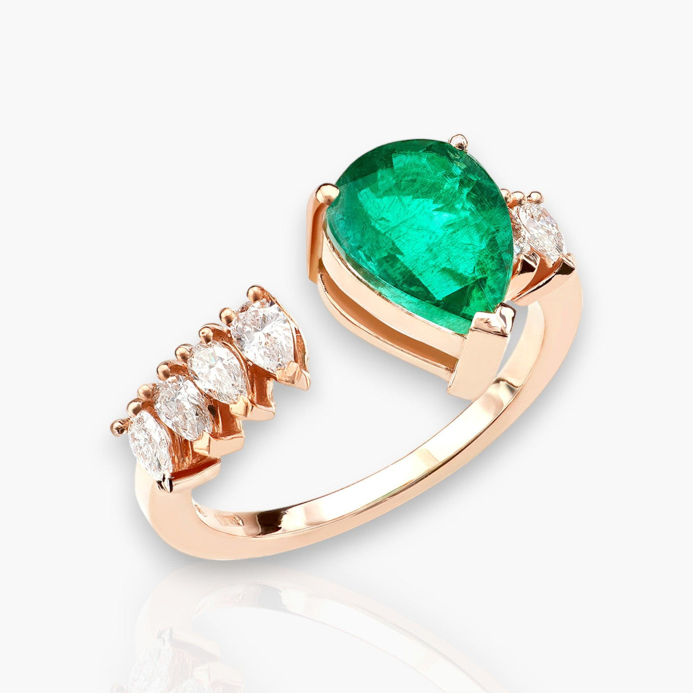 Drop Ring, Rose Gold, Diamonds And Emerald - Moregola Fine Jewelry
