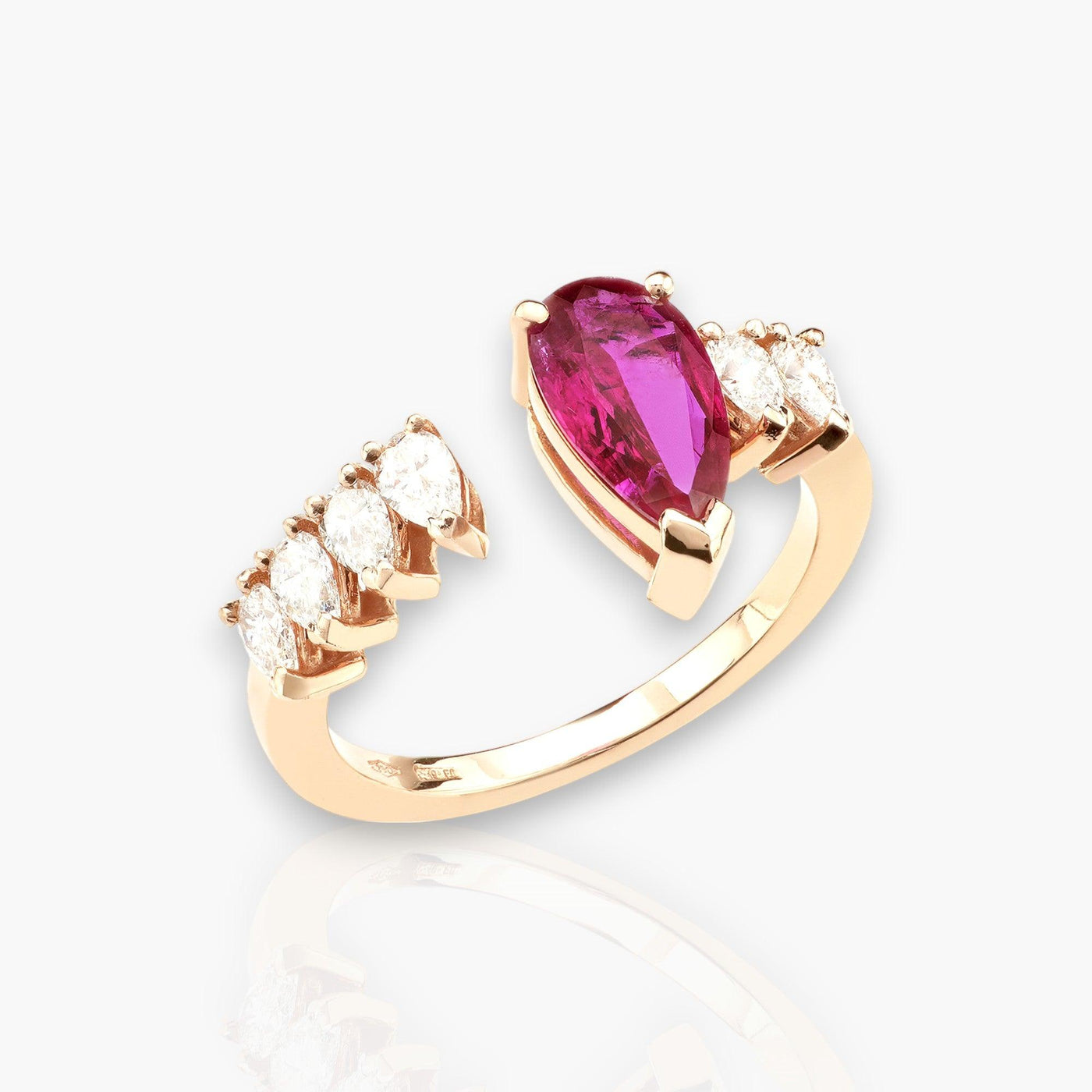 Drop Ring, Rose Gold, Diamonds And Ruby - Moregola Fine Jewelry