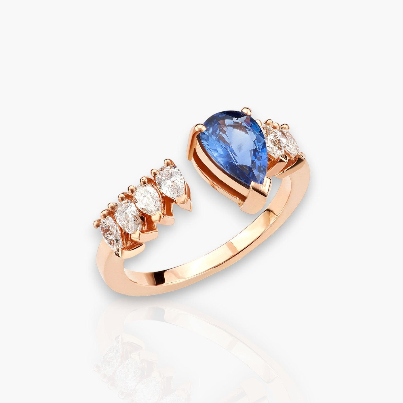 Drop Ring, Rose Gold, Diamonds And Blue Sapphire - Moregola Fine Jewelry