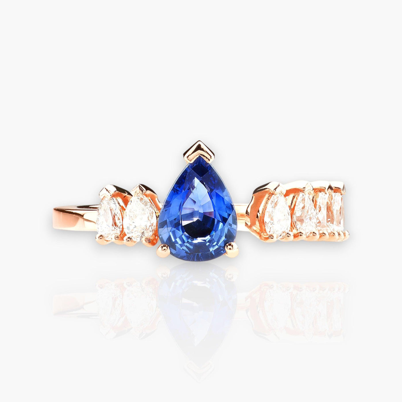 Drop Ring, Rose Gold, Diamonds And Blue Sapphire - Moregola Fine Jewelry