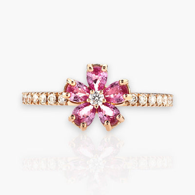 Ring "Cherry Blossom", Rose Gold, Pink Sapphire and Diamonds