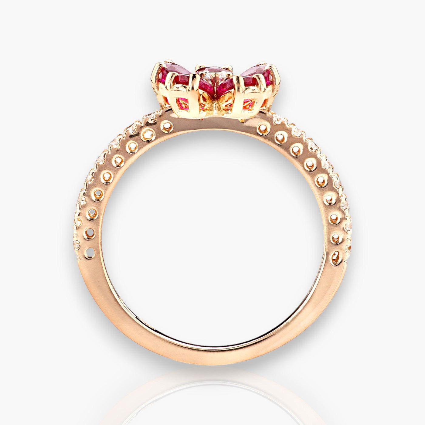 Ring "Cherry Blossom", Rose Gold, Diamonds And Rubies - Moregola Fine Jewelry