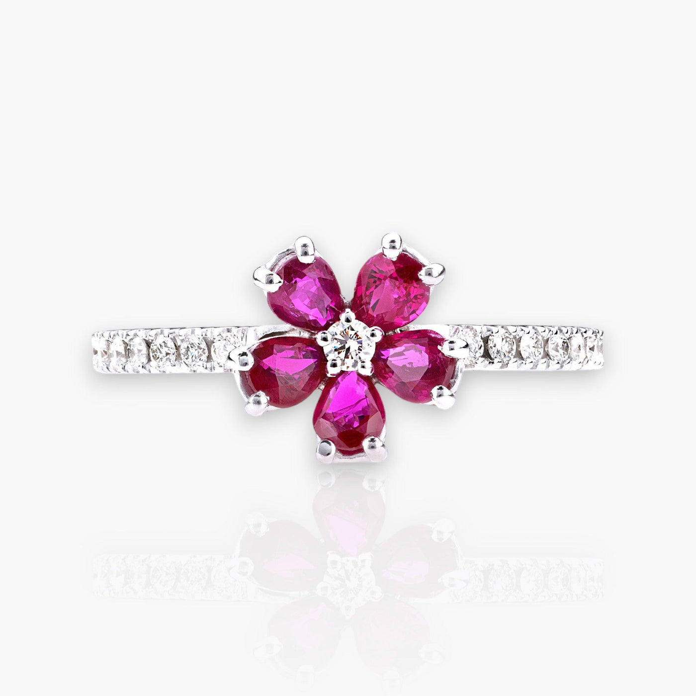 Ring "Cherry Blossom", White Gold, Diamonds And Rubies - Moregola Fine Jewelry