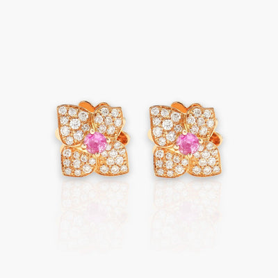 Ortensia Earrings, Rose Gold, Diamonds And Pink Sapphires - Moregola Fine Jewelry