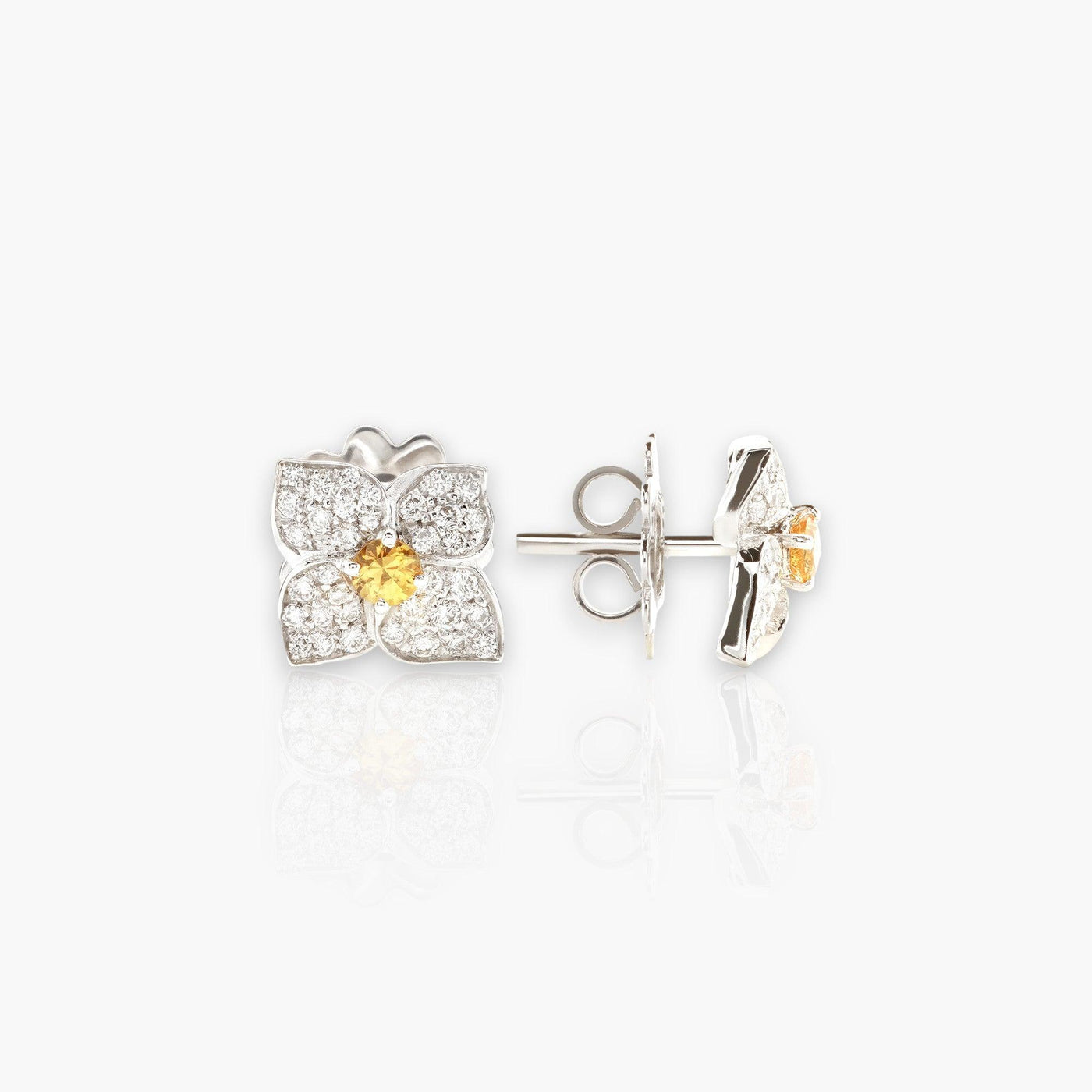 Ortensia Earrings, White Gold, Diamonds And Yellow Sapphires - Moregola Fine Jewelry