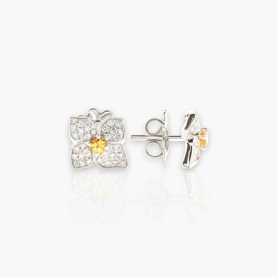 Ortensia Earrings, White Gold, Diamonds And Yellow Sapphires - Moregola Fine Jewelry