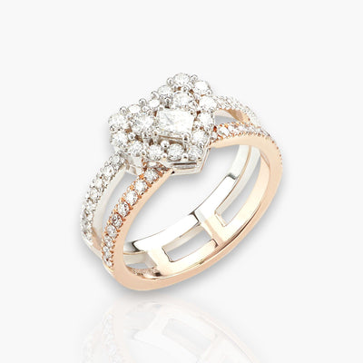 Rebel Heart Ring, Rose And White Gold With Diamonds - Moregola Fine Jewelry