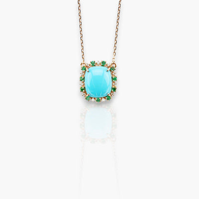 Turquoise Necklace Rose Gold With Diamonds And Emeralds - Moregola Fine Jewelry