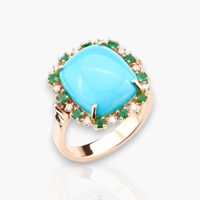 Ring with big blue Turquoise - Moregola Fine Jewelry