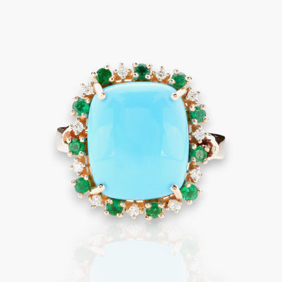 Ring with big blue Turquoise - Moregola Fine Jewelry