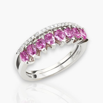 Riviera Ring In White Gold, Pink Sapphires and Diamonds - Moregola Fine Jewelry
