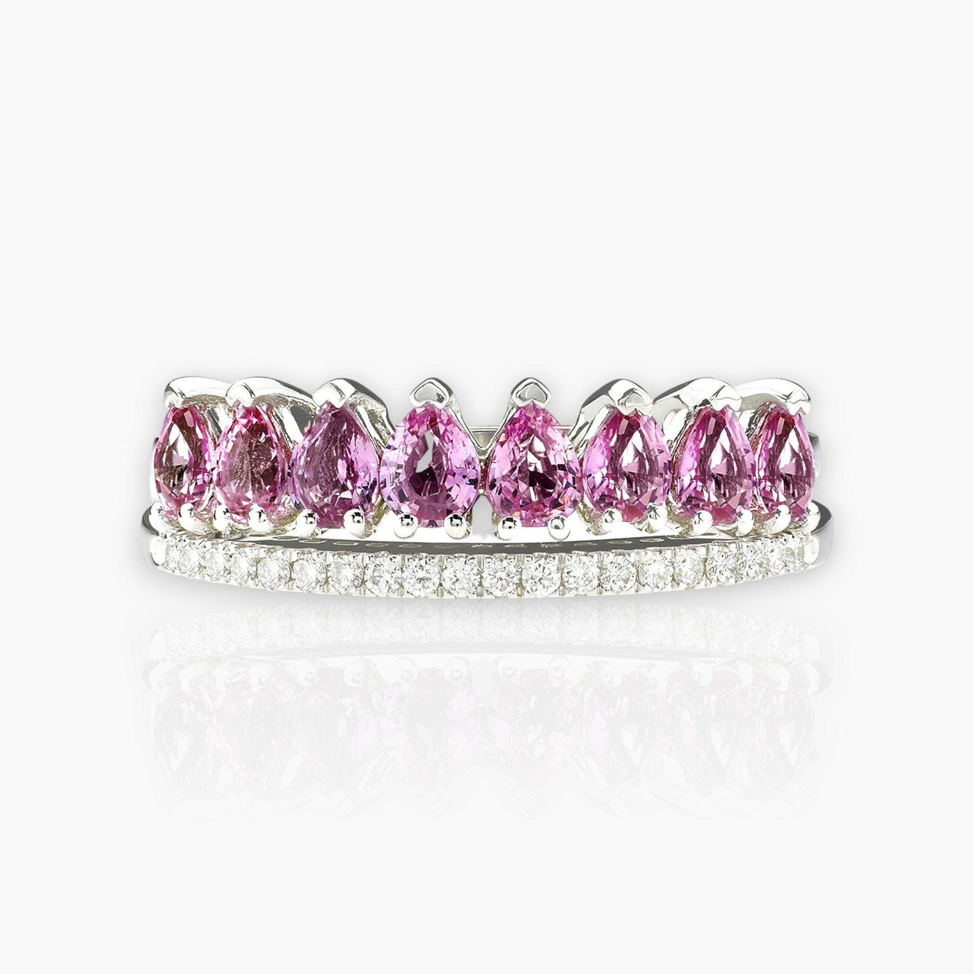 Riviera Ring In White Gold, Pink Sapphires and Diamonds - Moregola Fine Jewelry