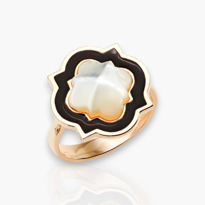 Anime Ring, Rose Gold, Black Enamel And Mother Of Pearl - Moregola Fine Jewelry
