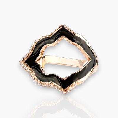Anime Rock Ring, Rose Gold, Black Enamel And Diamonds - Moregola Fine Jewelry
