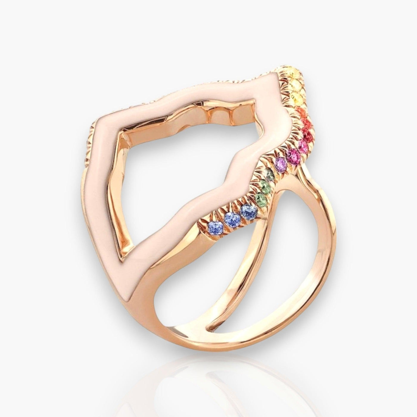 Anime Rock Ring, Rose Gold, Dusty Pink And Multicolor Sapphire - Moregola Fine Jewelry