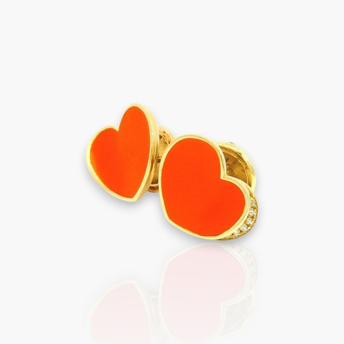 18k gold earrings with orange heart & diamonds - Moregola Fine Jewelry
