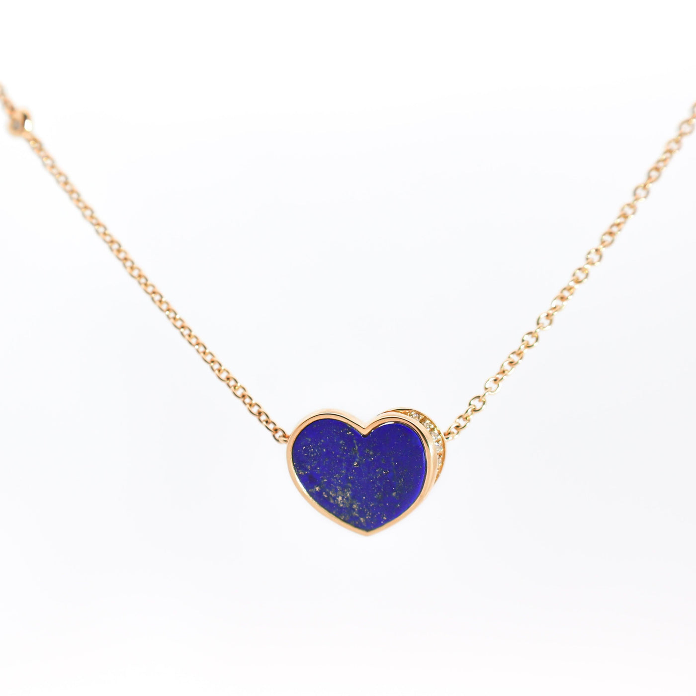 18K Rose Gold Necklace with Blue Lapis Lazuli Heart - Moregola Fine Jewelry